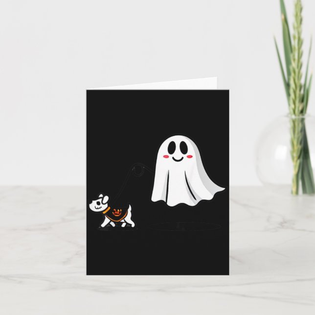 Halloween spöke med hundpromenad kort (Framsida)