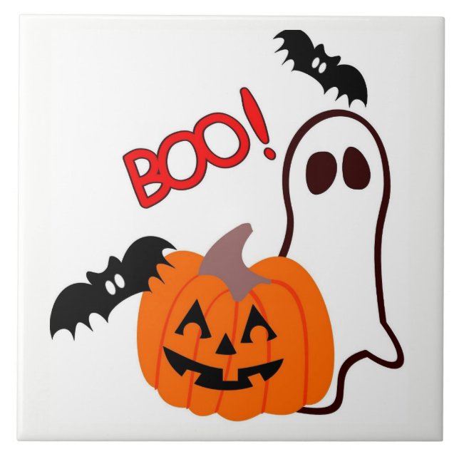 Halloween spöke med pumpa kakelplatta (Framsidan)