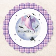 HALLOWEEN Spöke Med Spindel Lila Rutig Mönster