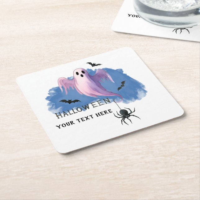 HALLOWEEN Spöke Med Spindel Underlägg Papper Kvadrat (Vinklad)
