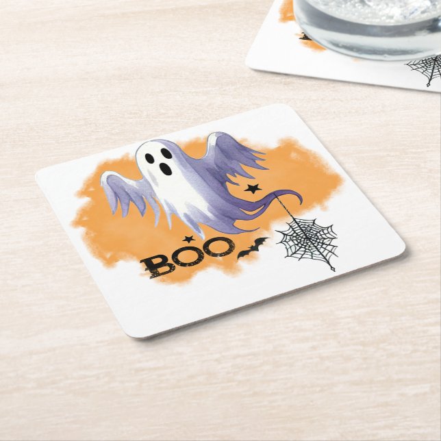 HALLOWEEN Spöke Med Spindelnät Underlägg Papper Kvadrat (Vinklad)