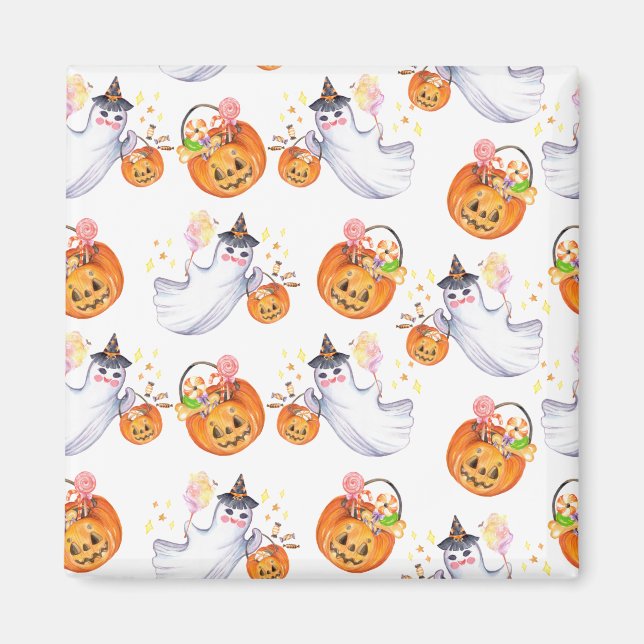 Halloween-spöke och godis sömlöst mönster magnet (Framsidan)