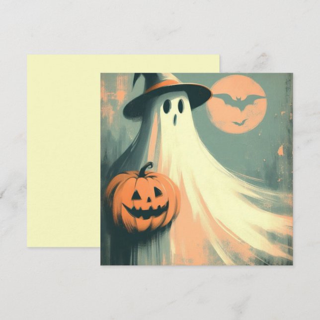 Halloween Spöke och Jack-o-lantern Kuslig Kort (Fram/baksida)
