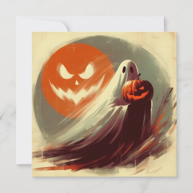 Halloween Spöke och Jack-o'lantern Kuslig Kort (Framsida)