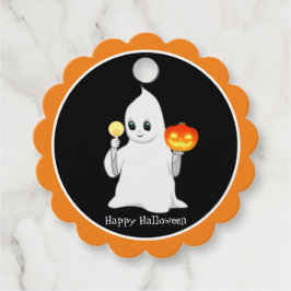 Halloween-spöke och pumpa på svart gåvor etiketter