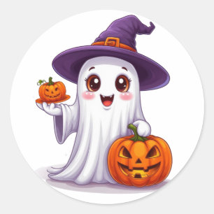 Halloween-spöke och pumpor säsongsdekor 🎃 runt klistermärke