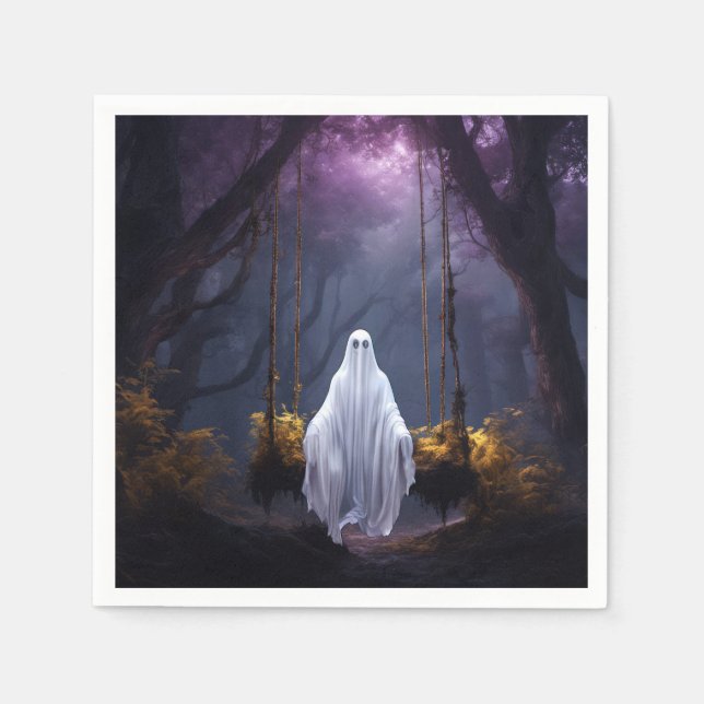 Halloween-spöke på gunga pappersservett (Framsidan)