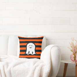 Halloween-spöke på svarta och orangea ränder kudde
