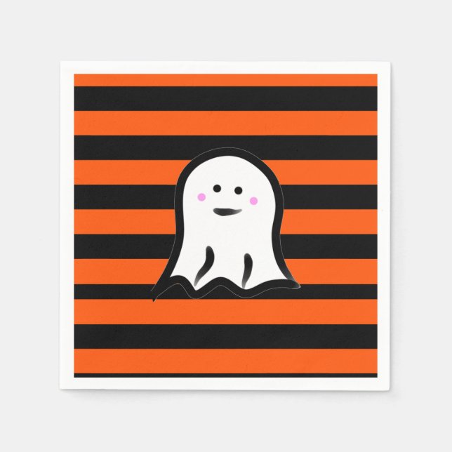 Halloween-spöke på svarta och orangea ränder pappersservett (Framsidan)
