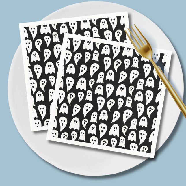 Halloween-spöke Pappersservett (Black and white ghost pattern Halloween paper napkins)