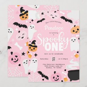 Halloween-spöke Rosa 1-års födelsedagsfest Inbjudningar