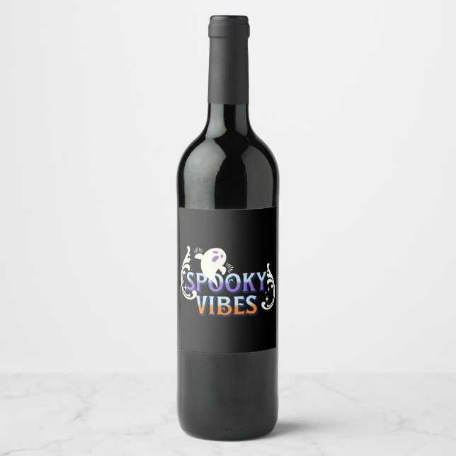 Halloween-spöke Skumma vibbar Typografi Bokstavsde Vinflaska Etikett (Framsida)