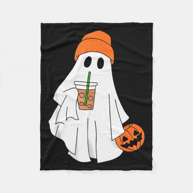 Halloween-spöke som dricker kaffe Ghost Iced Coffe Fleecefilt (Framsidan)