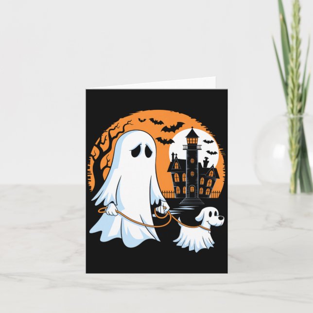 Halloween-spöke som går hund Premium Kort (Framsida)