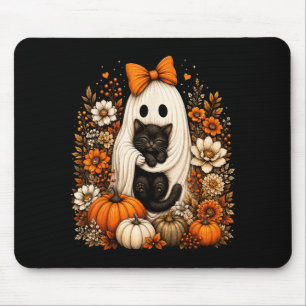Halloween-spöke som håller svart katt Pumpa Blommi Musmatta