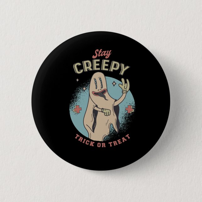 Halloween-spöke som säger design knapp (Framsida)