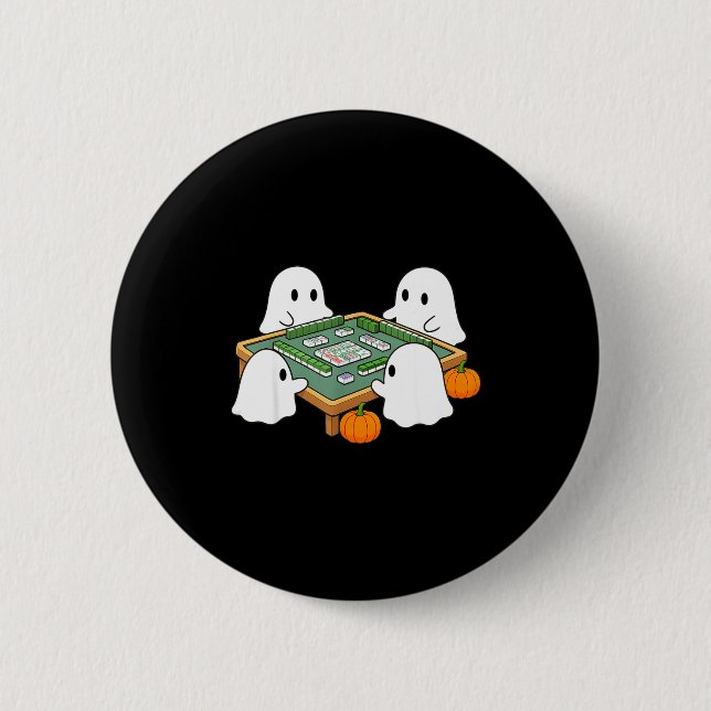 Halloween-spöke som spelar mahjong spöklik mahjong knapp (Framsida)
