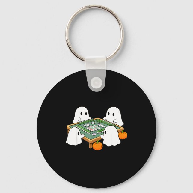 Halloween-spöke som spelar mahjong spöklik mahjong nyckelring (Framsida)