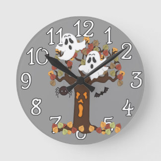 Halloween Spöken Autumn Träd Rund Klocka