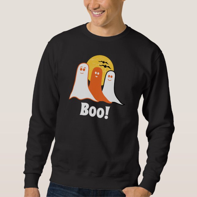 Halloween Spöken, Boo med Fladdermus Lång Ärmad Tröja (Framsida)