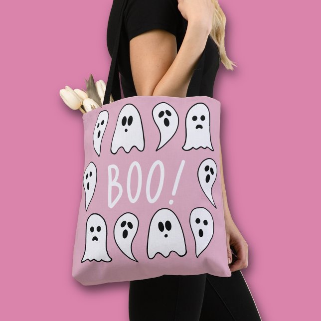 Halloween-spöken Bu Tygkasse (Pink and white ghosts Halloween tote bag)