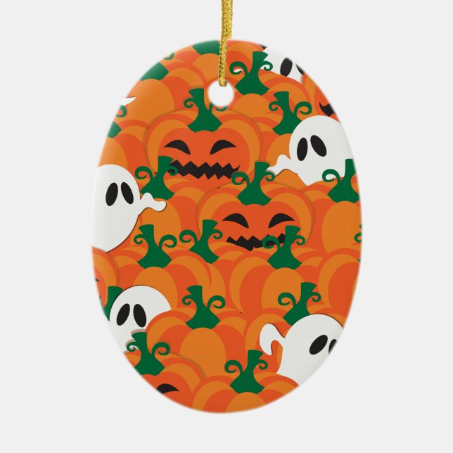 Halloween Spöken Haunted Pumpkin Patch Julgransprydnad Keramik (Framsidan)