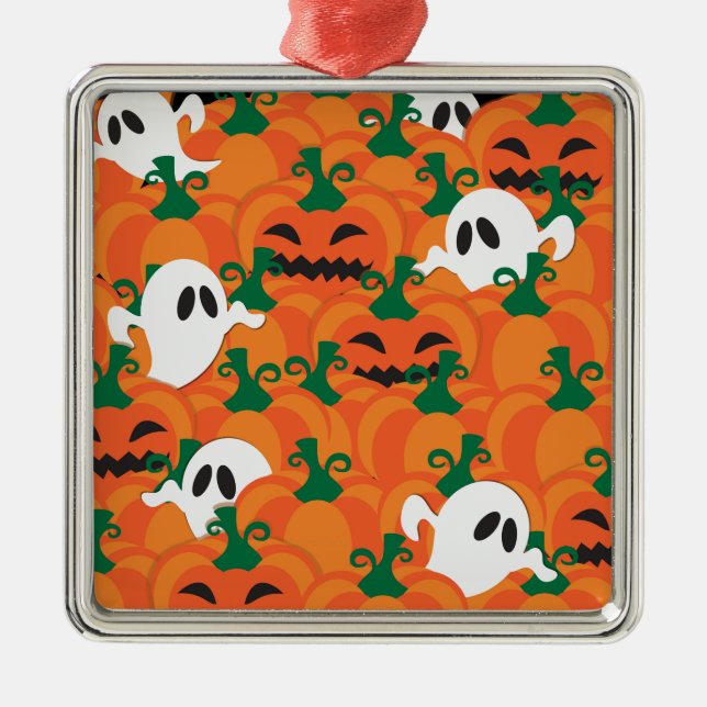 Halloween Spöken Haunted Pumpkin Patch Julgransprydnad Metall (Framsidan)