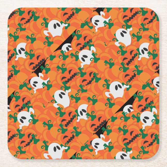 Halloween Spöken Haunted Pumpkin Patch Underlägg Papper Kvadrat (Framsidan)
