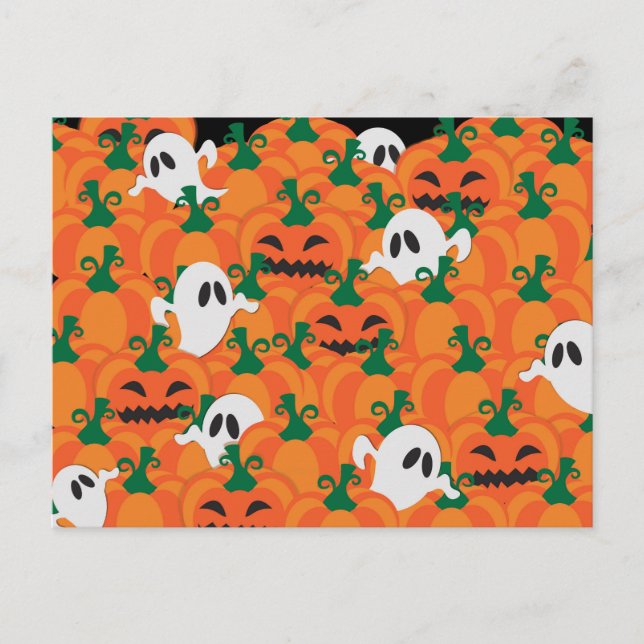 Halloween-spöken Hemskt lapptäcke av pumpor Vykort (Framsida)