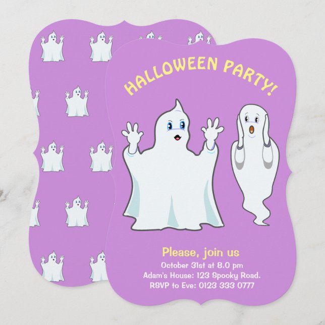 Halloween Spöken in Violet Investigation Inbjudningar (Fram/baksida)