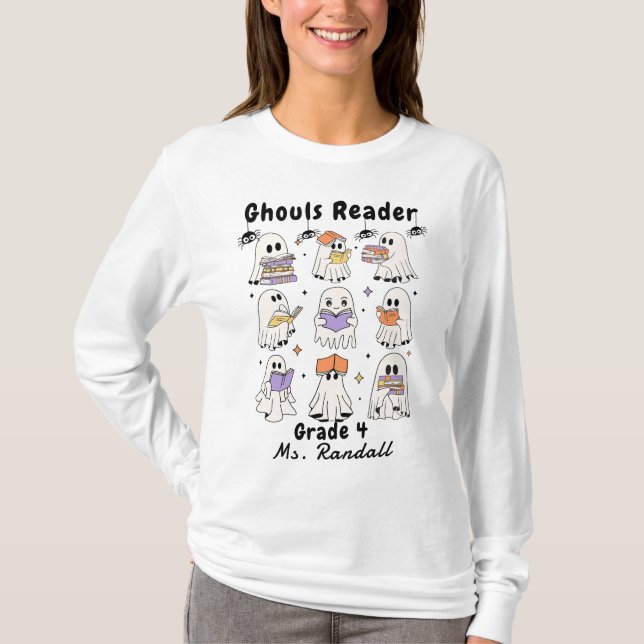 Halloween-spöken Läsare Böcker Lärare T-Shirt (Framsida)