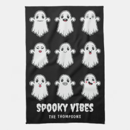 Halloween-spöken med olika ansiktsuttryck kökshandduk