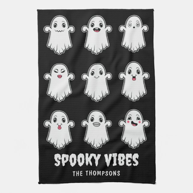 Halloween-spöken med olika ansiktsuttryck kökshandduk (Vertikal)