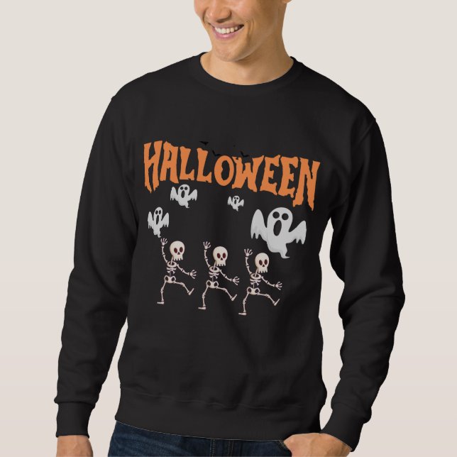 Halloween Spöken och Dancing Skeletons Shirt Lång Ärmad Tröja (Framsida)