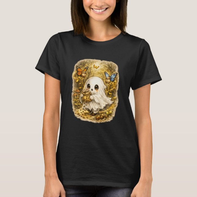Halloween-spöken och fjärilar sprider skog  t shirt (Framsida)