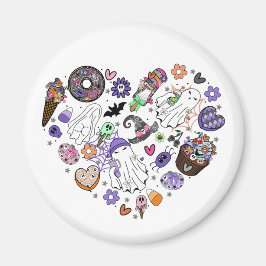 Halloween Spöken och Pumpkin Clipart Heart-form Magnet