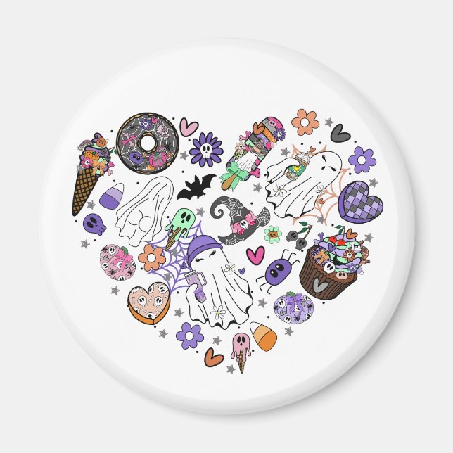 Halloween Spöken och Pumpkin Clipart Heart-form Magnet (Framsidan)