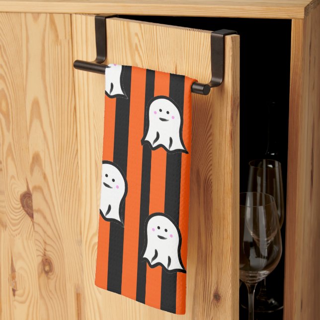 Halloween-spöken och ränder kökshandduk (Thirds Fold)