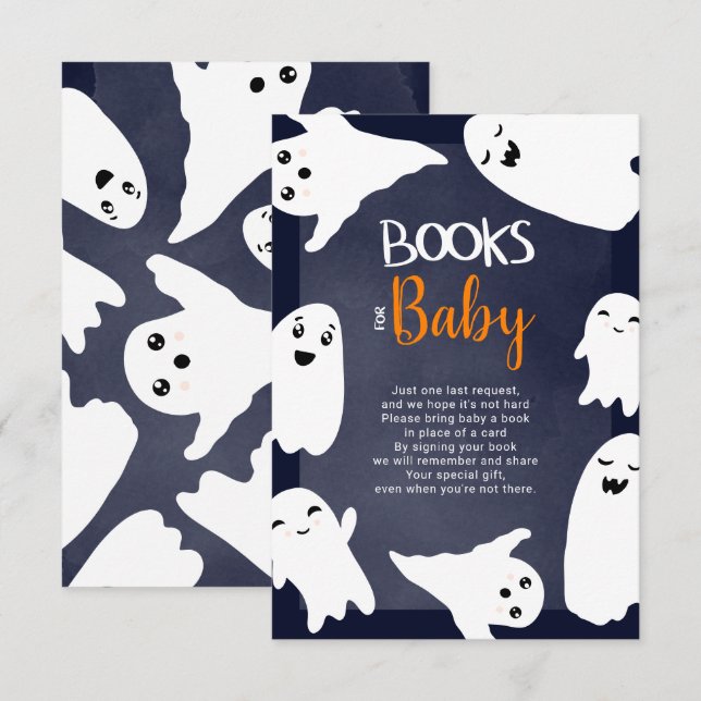 Halloween-spöken orange blå böcker för bebis tilläggskort (Fram/baksida)