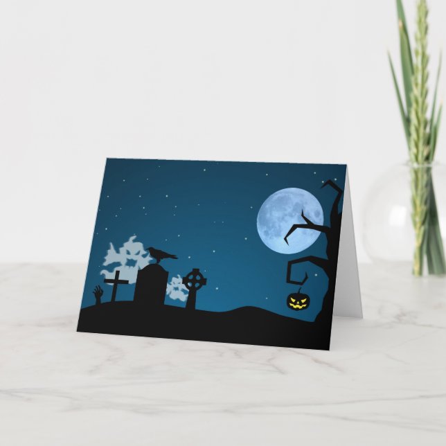 Halloween spöken på kyrkogården kort (Framsida)