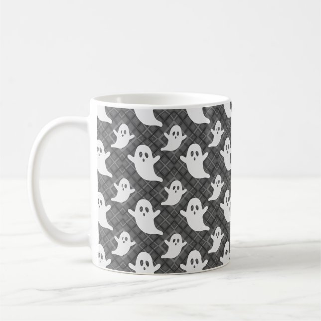 Halloween-spöken på svart rutigt kaffemugg (Vänster)