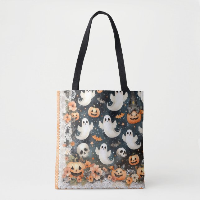 Halloween Spöken Pumpkins Fladdermus Tote Bag Tygkasse (Framsida)