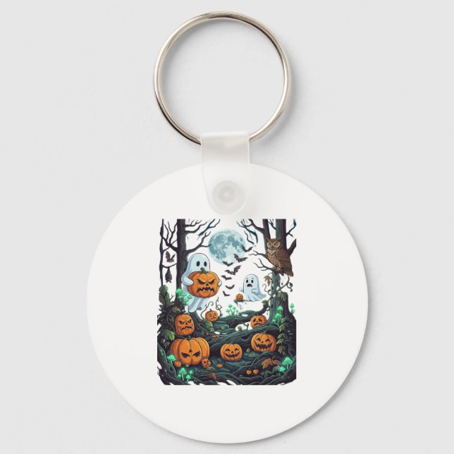 Halloween Spöken Skrämmande pumpor Uggla Fullmåne  Nyckelring (Framsida)