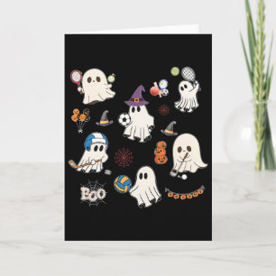 Halloween-spöken som spelar fotboll tennis hockey kort