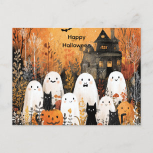 Halloween spöken, svarta katter och fladdermus helg vykort