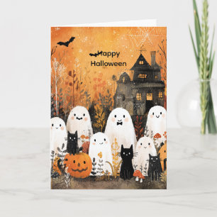 Halloween spöken, svarta katter och fladdermus kort