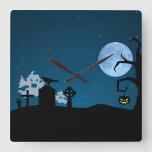 Halloween Spöken vid Graveyard Fyrkantig Klocka