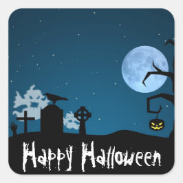 Halloween Spöken vid Graveyard Fyrkantigt Klistermärke