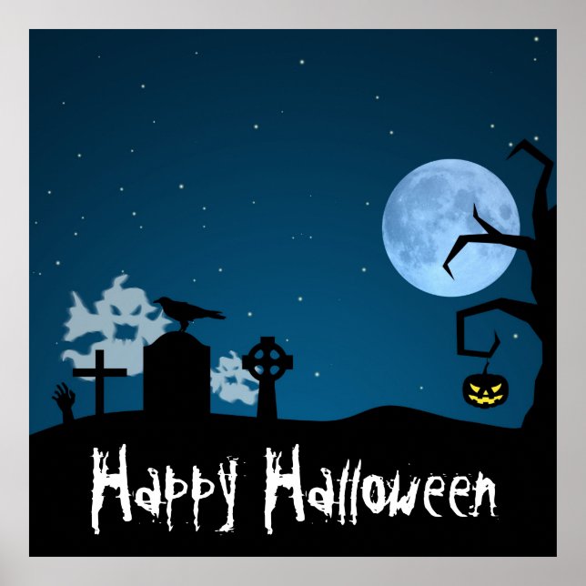 Halloween Spöken vid Graveyard Poster (Framsidan)