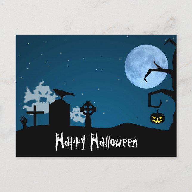 Halloween Spöken vid Graveyard Vykort (Framsida)